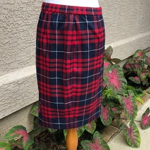 Joan Rivers Red and Blue Plaid Midi Skirt